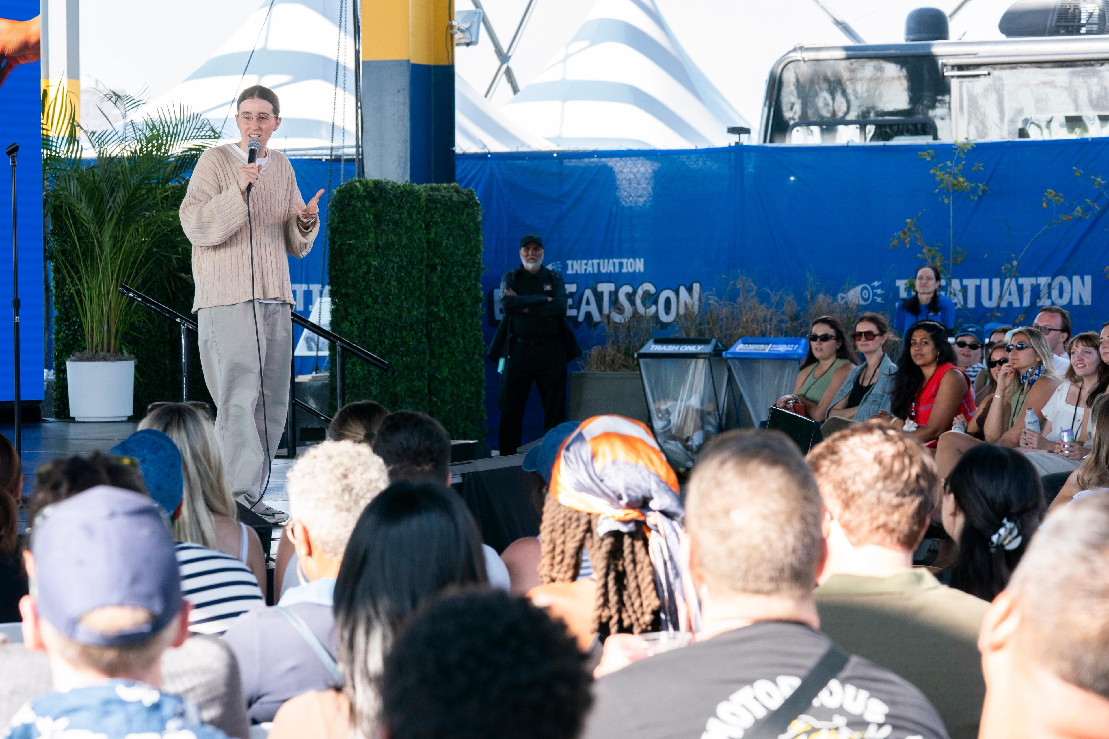 comedian robby hoffman performing at Infatuation's annual eatscon festival in NYC